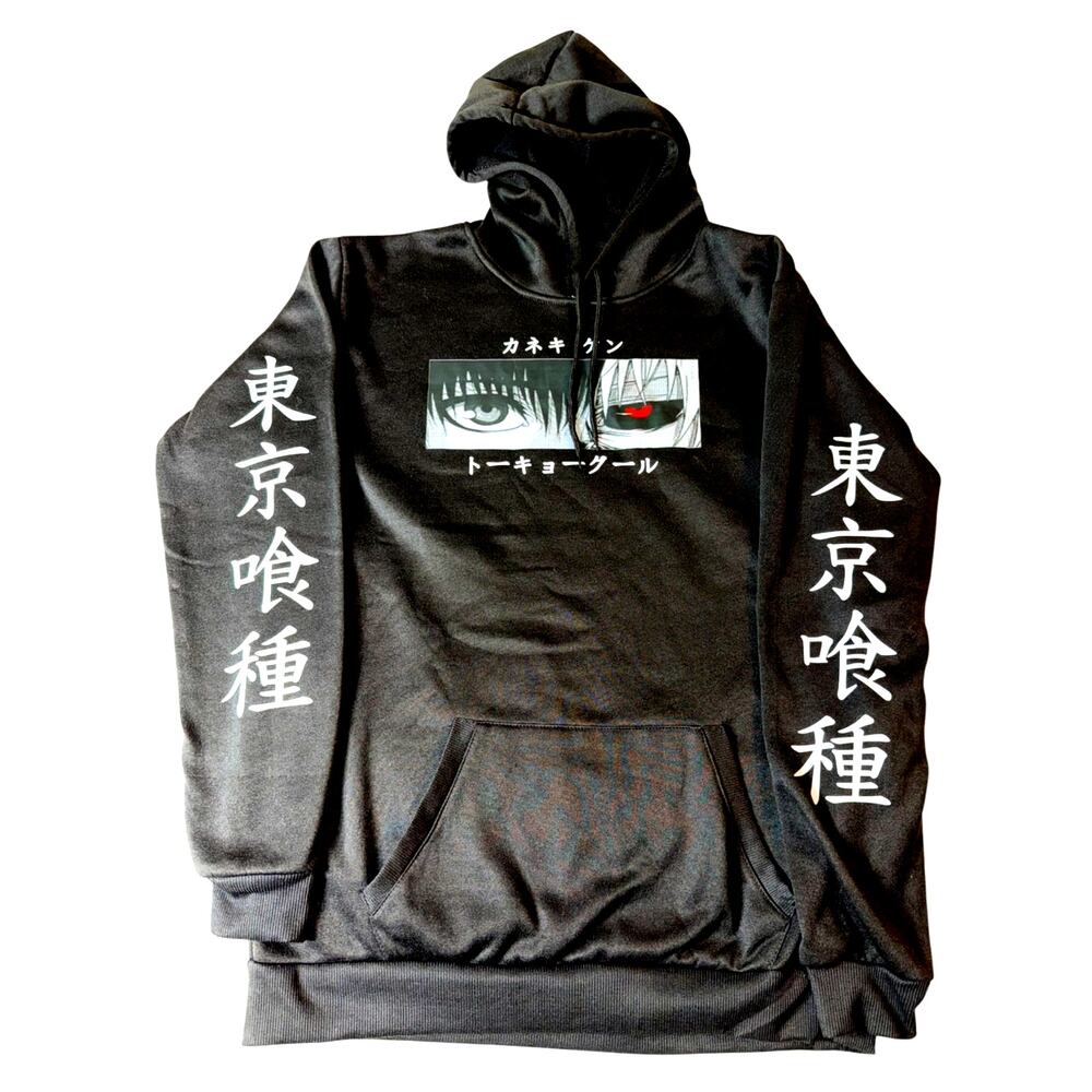 Anime Hoodie Sweatshirt, Black, Cotton, Men's Size Medium